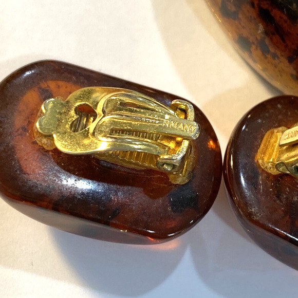 Tortoise Shell Lucite jewelry bangle bracelet clip on earrings signed W Germany - Picture 9 of 10